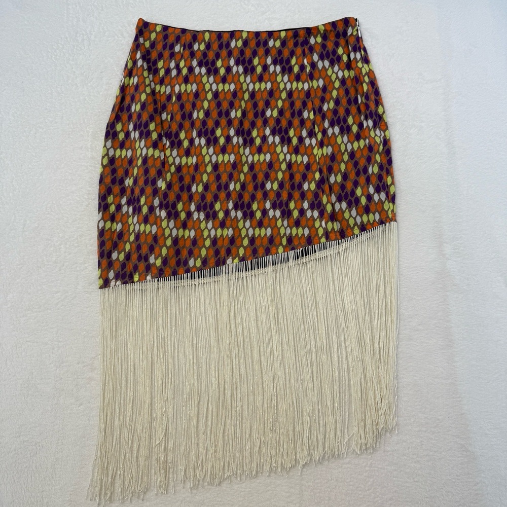 EDDY Skirt Womens M Multi-Color Patterned Fringe Asymmetrical Boho Festival Chic